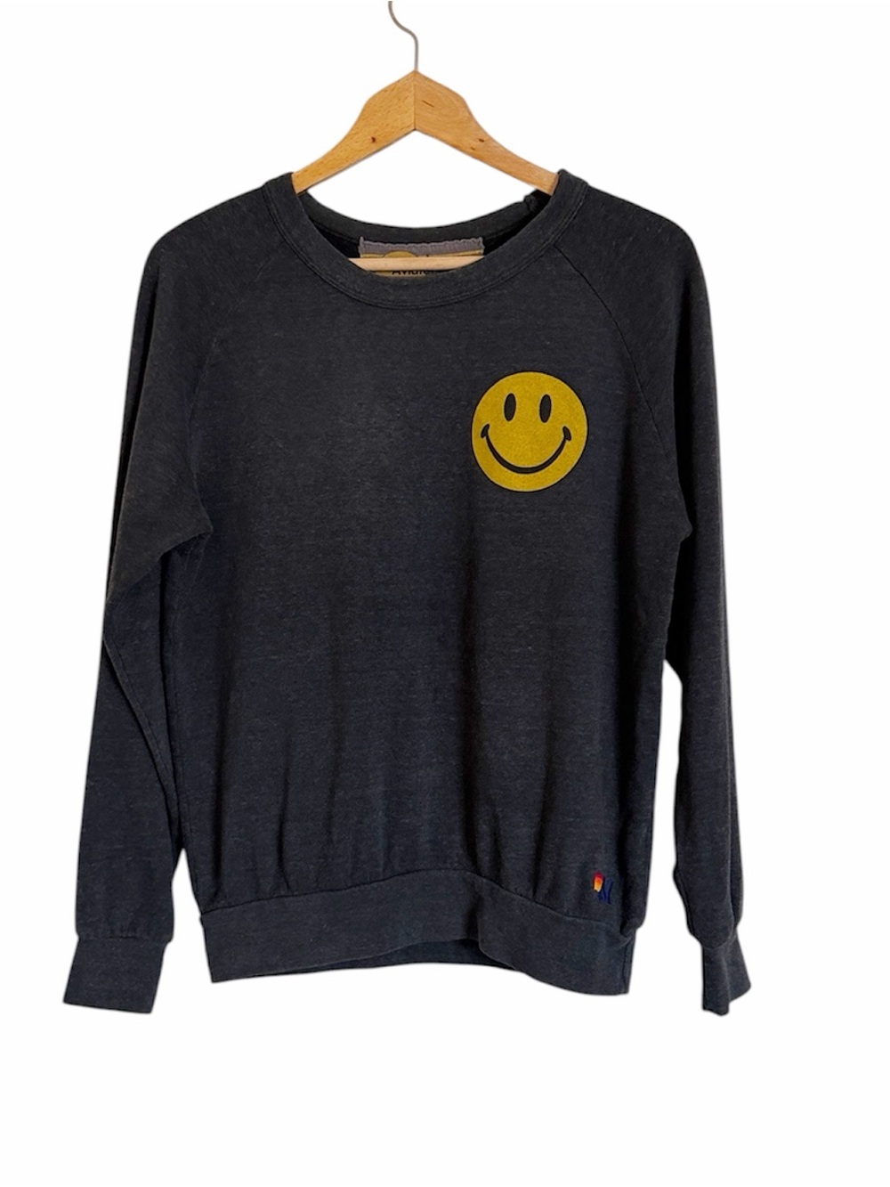 Aviator Nation Smiley Face Charcoal Gray Crewneck Sweatshirt size S